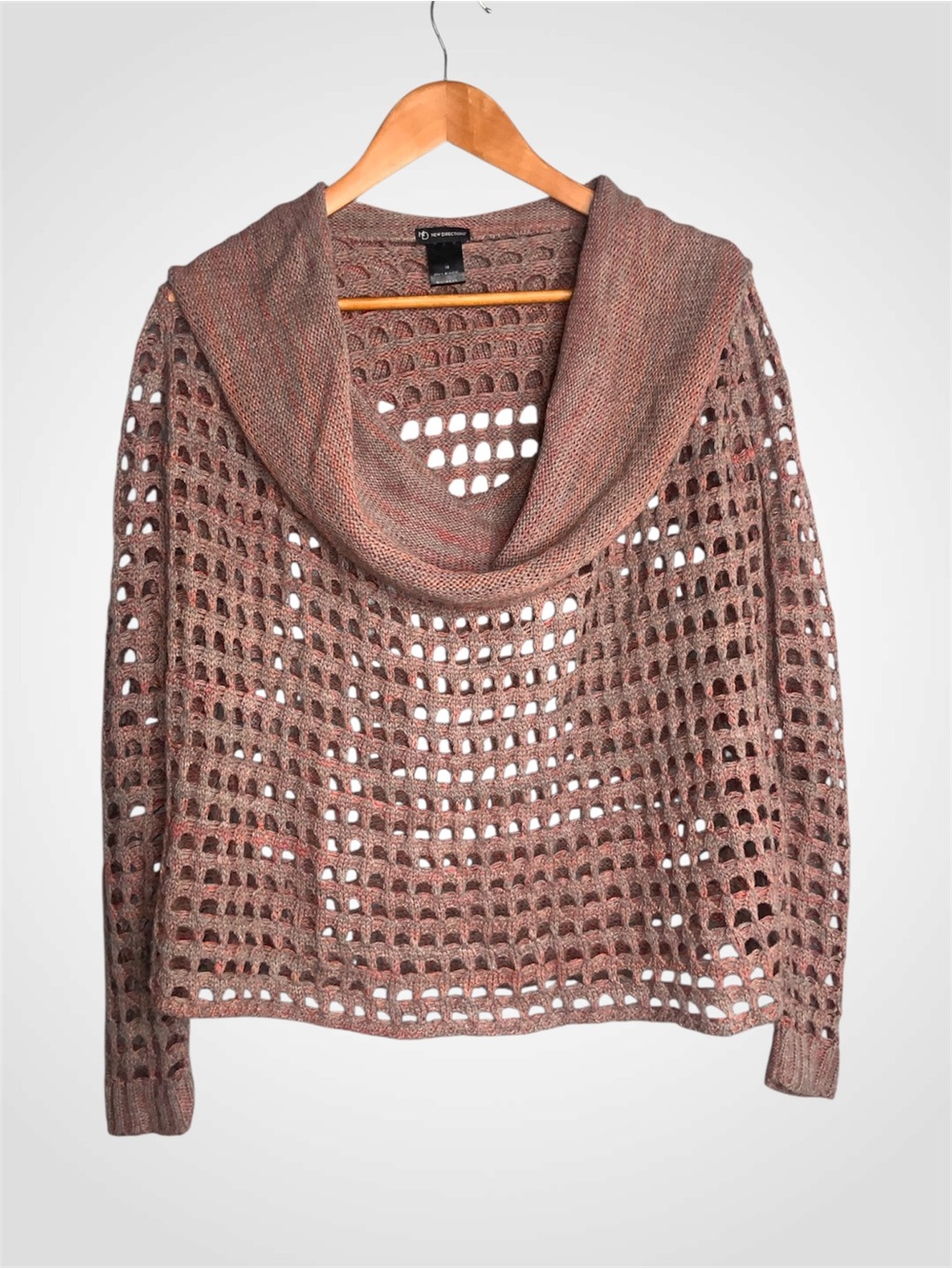 New Directions Crochet Open-Knit Cowl Sweater in Orange-Brown Medium